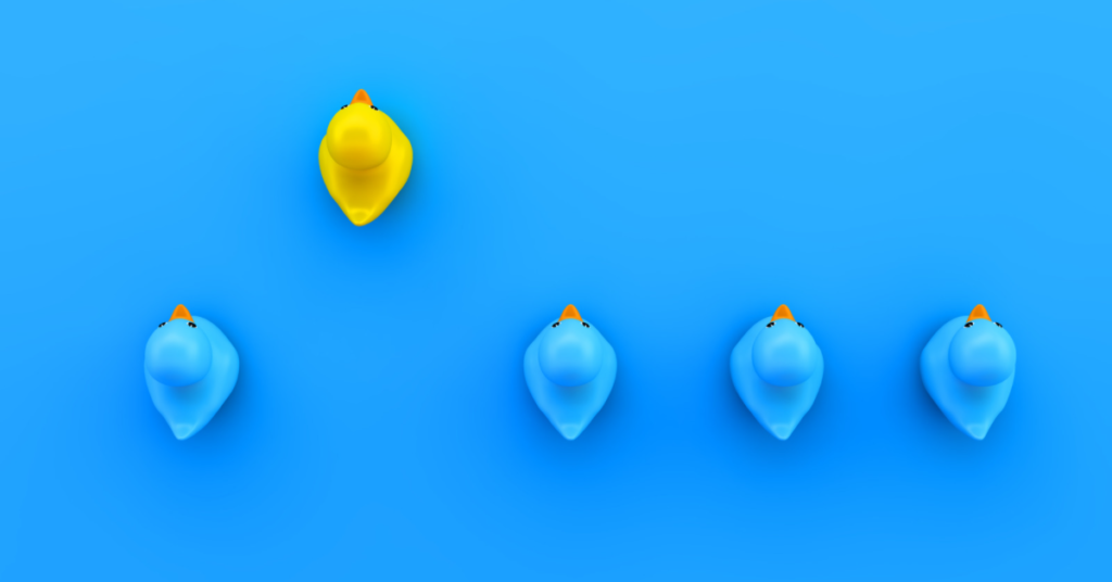 What is the first step in seo featured image - yellow ducks where blue ducks stand out